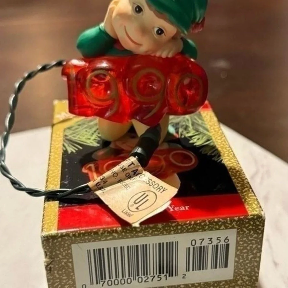 Hallmark Keepsake 1990 Elf of the Year Light Up Ornament, Vintage, Christmas NIB